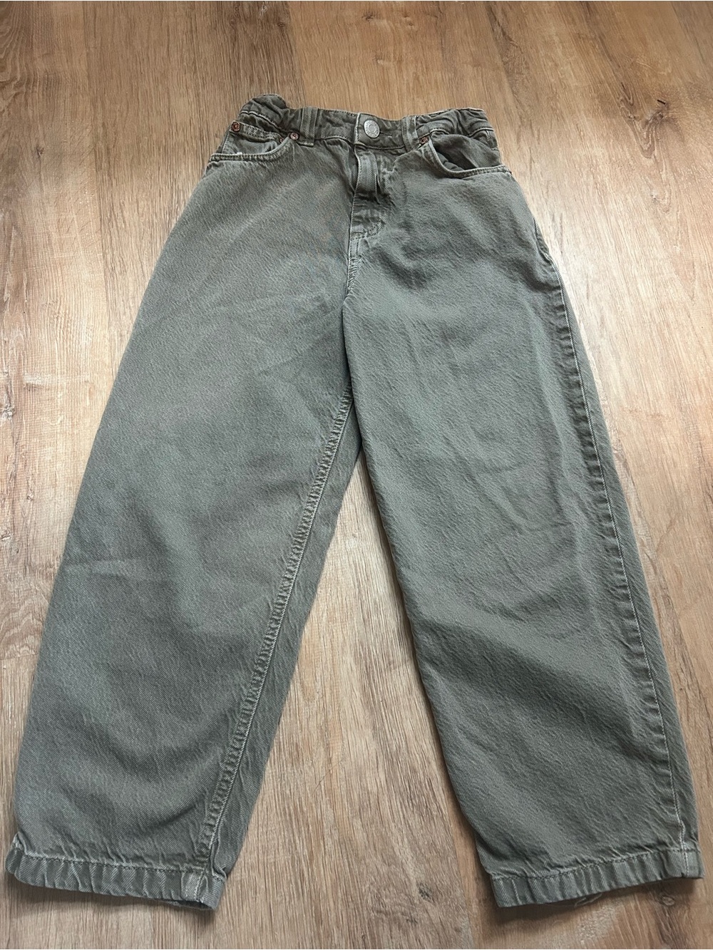 Zara Kids Olive Green Barrel Jeans